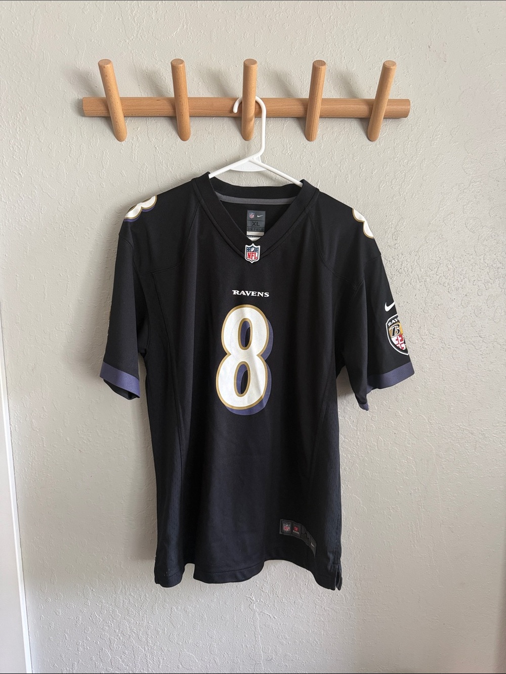 Nike Black Ravens #8 Football Jersey with Purple and Gold Trim